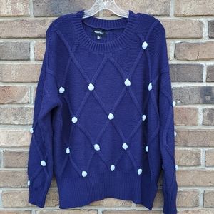 NWOT 4Si3nna Crewneck Chevron Pompom Knit Sweater